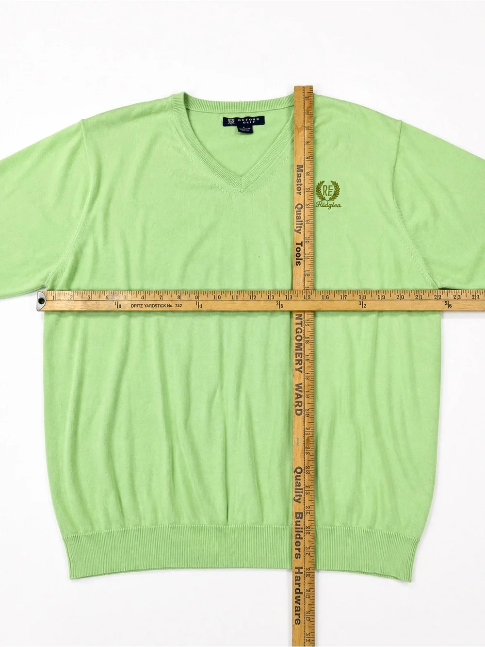 Oxford Golf Ridglea Men’s V-Neck Cotton Golf Sweater – Size L – Lime Green